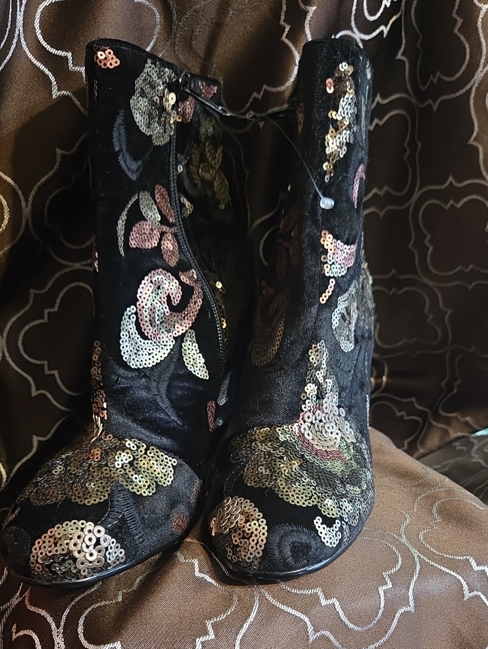 Sequined Floral Black Ankle ALDO Boots  - Women